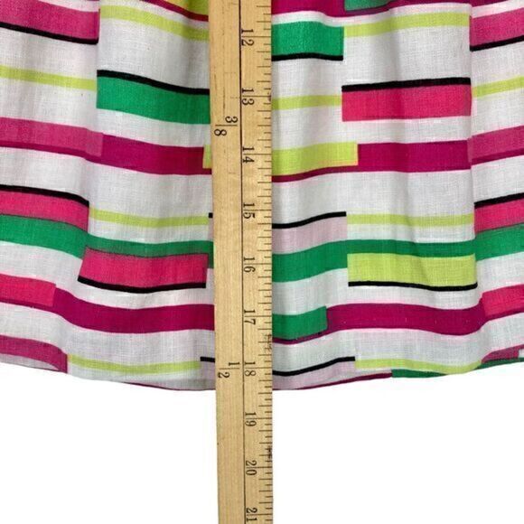 Kaari Blue Linen Pleated Skirt Womens 10 White Pink Multi Abstract Circle Mini - Picture 7 of 9